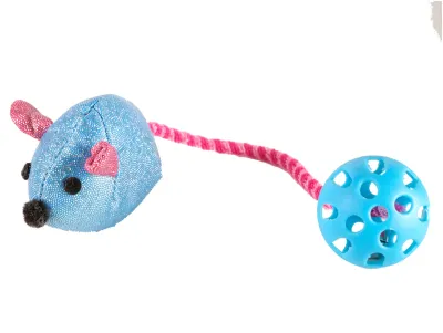 Vadigran Muis met Rekkerbal Kattenspeelgoed - Blauw