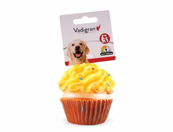 Speelgoed hond vinyl pieper cupcake geel 8cm