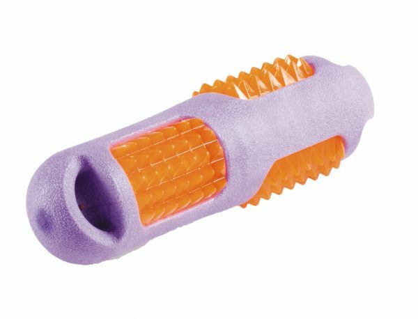 Speelgoed hond TPR stok oranje-paars 19cm