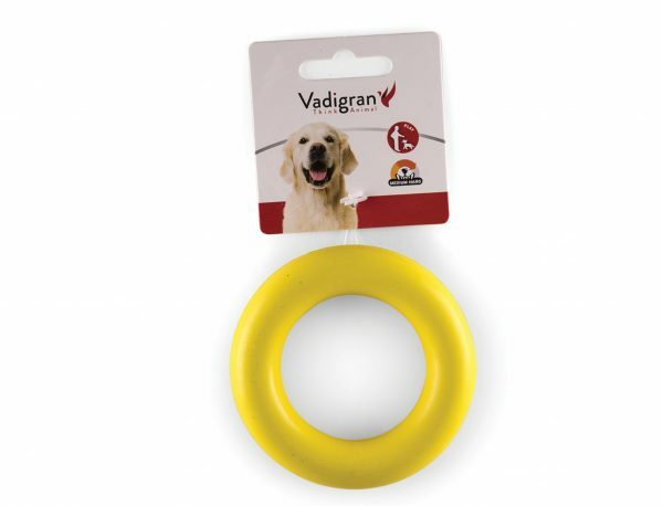 Speelgoed hond rubber ring geel Ø9cm